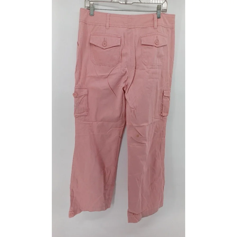 New York & Company Women’s Cargo Pants Size 12 Pink Embroidered Floral Wide Leg